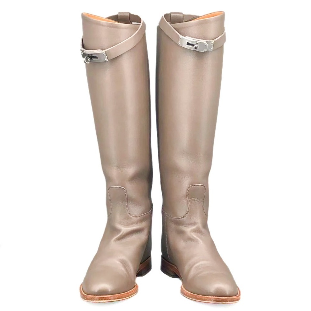 Hermès Jumping Boot Knee High Leather Kelly Lock Taupe Étoupe EU 36 - Picture 3 of 8